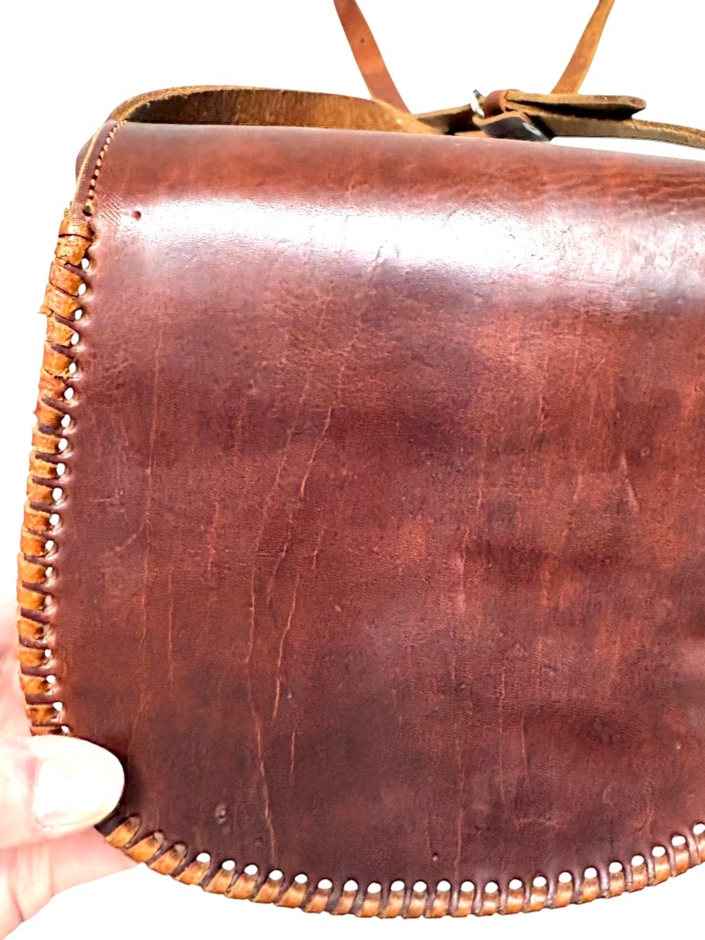 bag brown leather vintage mini cross body unlined minimal snap close handmade - Picture 7 of 14